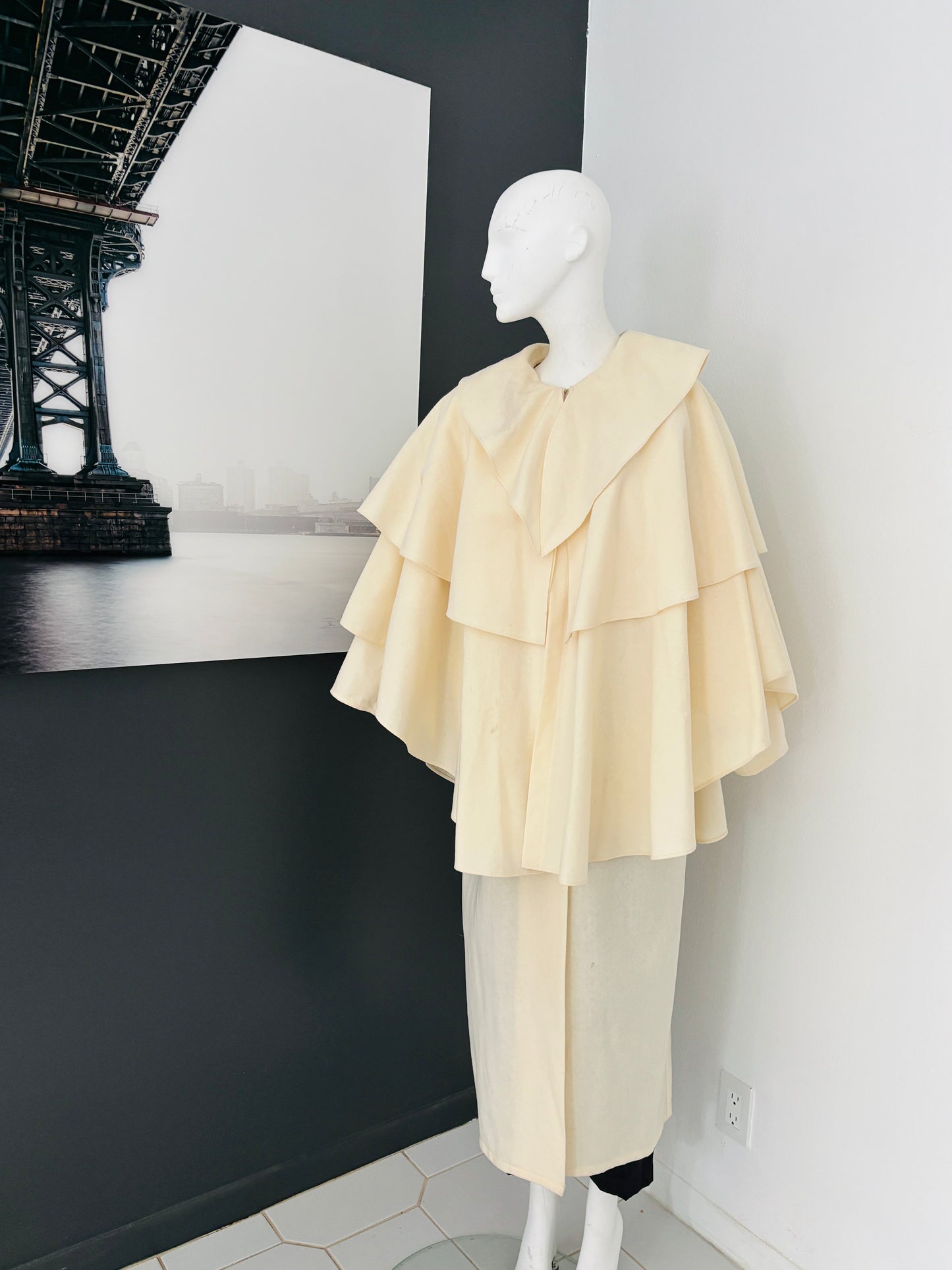 Yeoh Lee Cream Y2K Coat – Tiered Ruffle Architectural Vintage