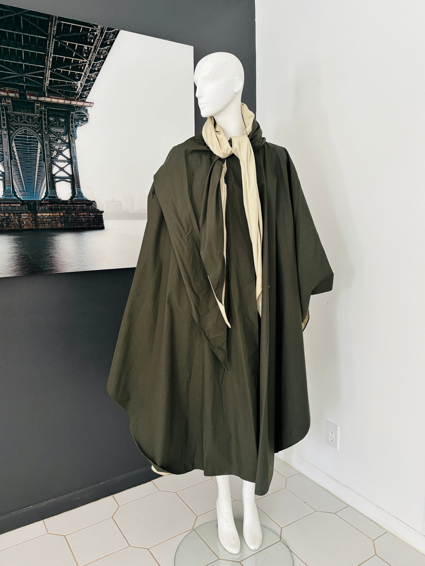 Yeohlee Reversible Cape – Olive & Khaki Tie-Front