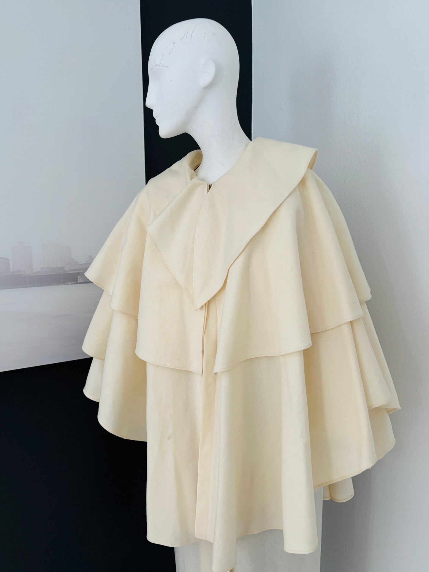 Yeoh Lee Cream Y2K Coat – Tiered Ruffle Architectural Vintage