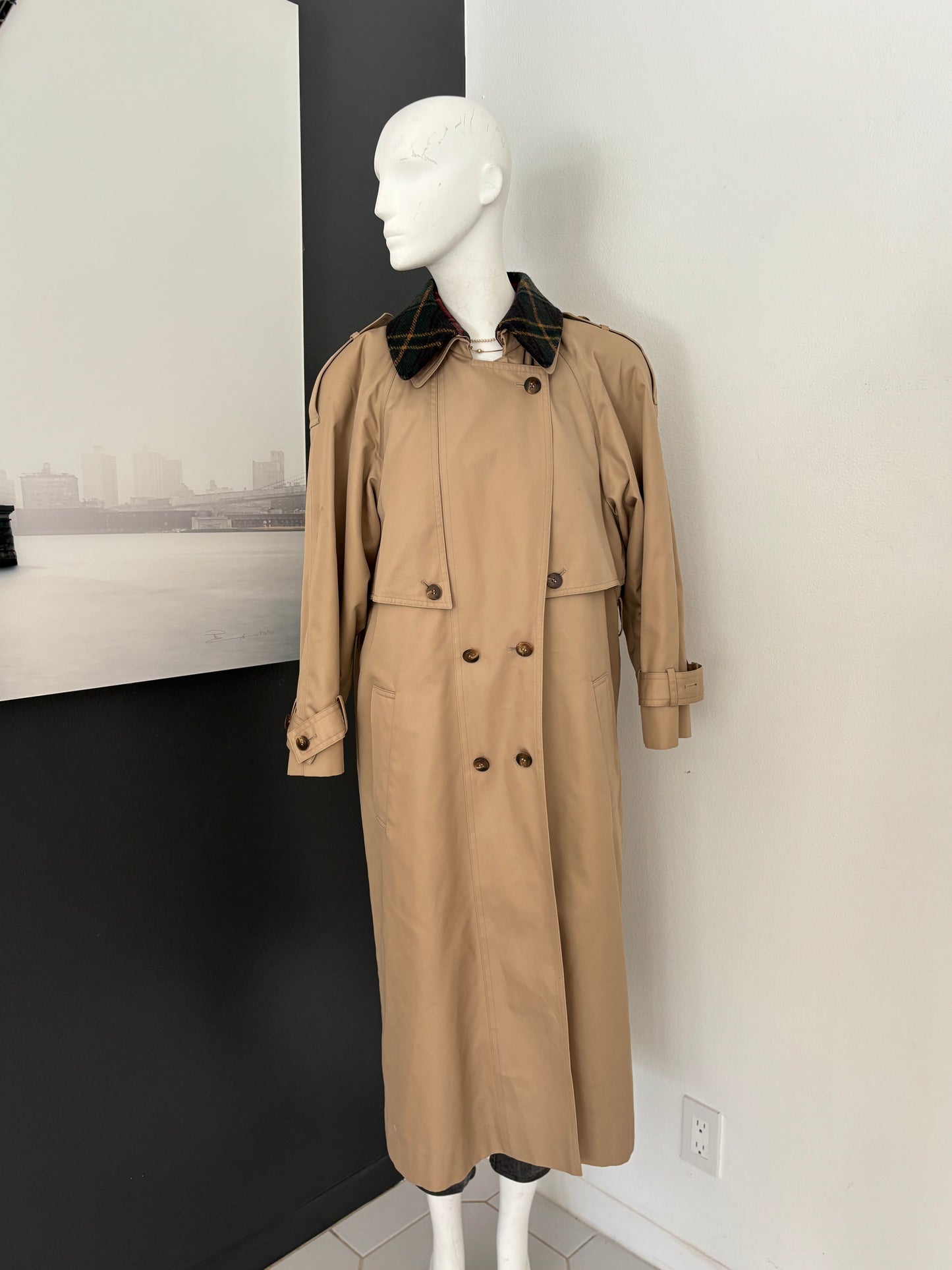 Vintage Bill Blass Plaid-Lined Trench Coat