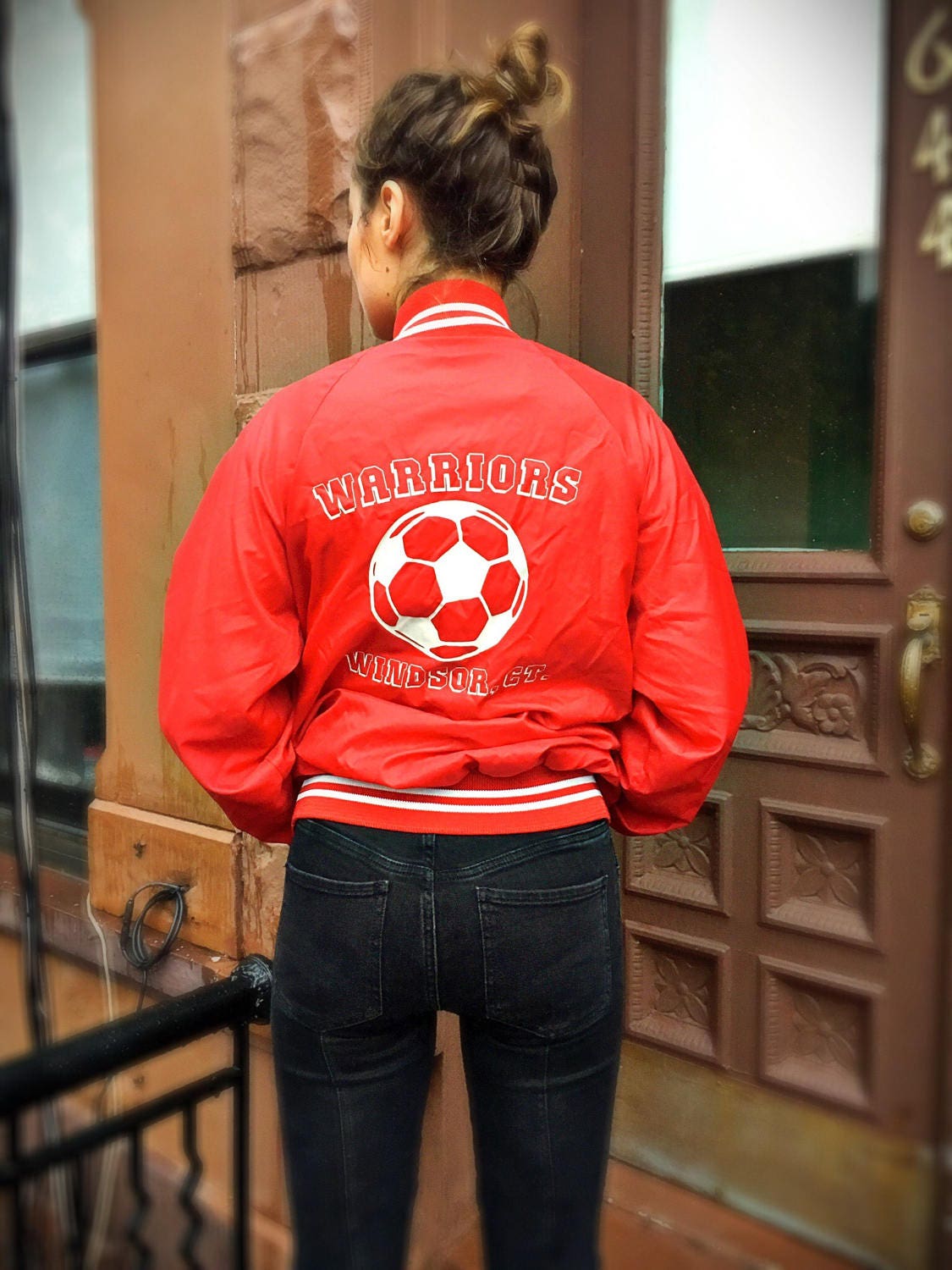 Vintage 80s Varsity Soccer Jacket, Size Medium