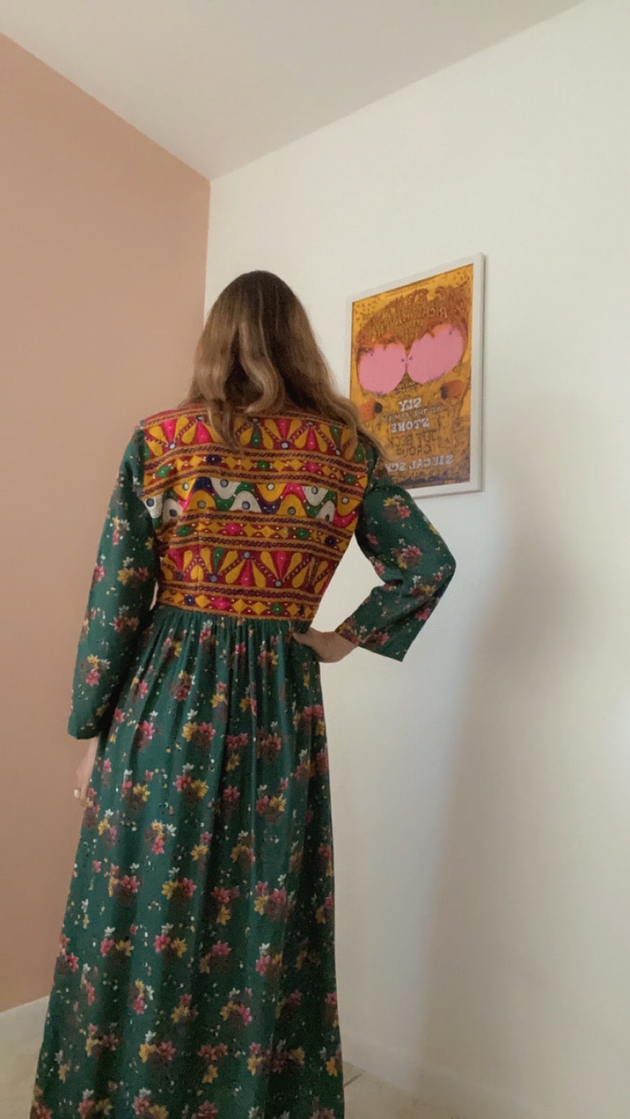Hand Embroidered 70s Boho Dream Dress from India, size M