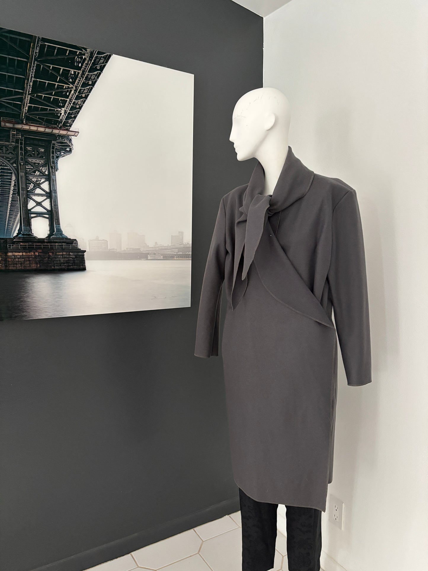 Grey Y2K Yeohlee Coat – Archive Sample, Tie-Front