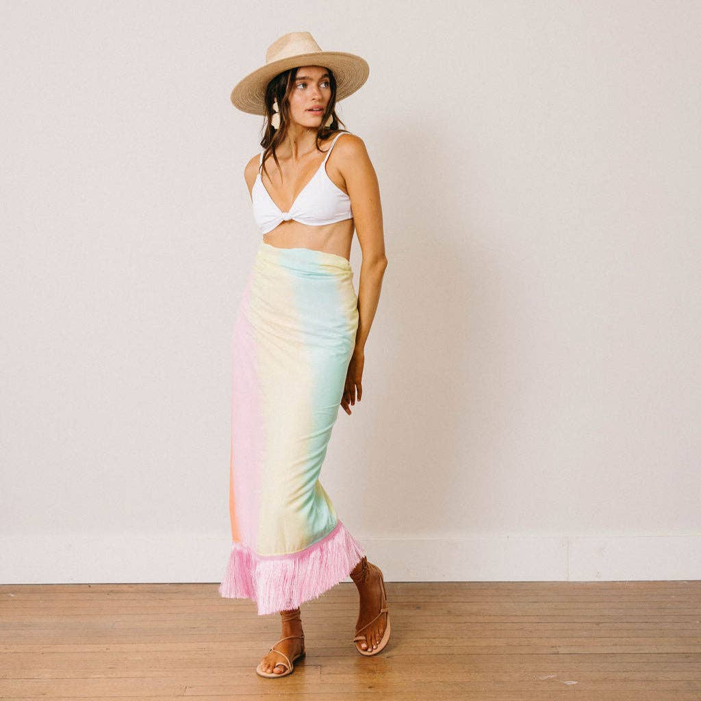 Watercolor Ruby Fringe Sarong