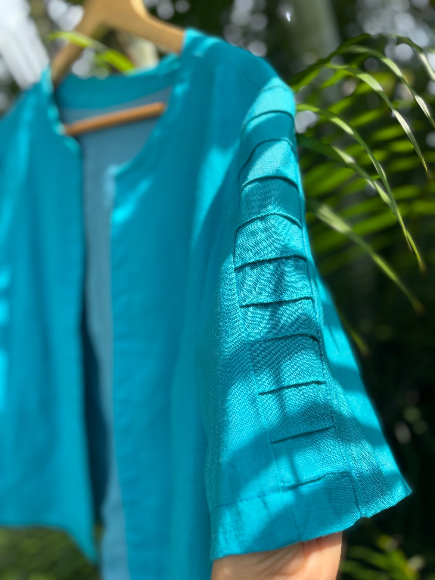 Turquoise Blue Custom Cotton–Linen Jacket, Blue Blazer