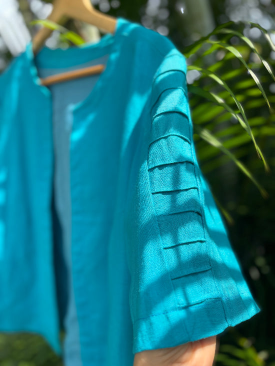 Turquoise Blue Custom Cotton–Linen Jacket, Blue Blazer