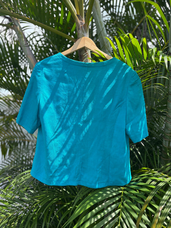 Turquoise Blue Custom Cotton–Linen Jacket, Blue Blazer