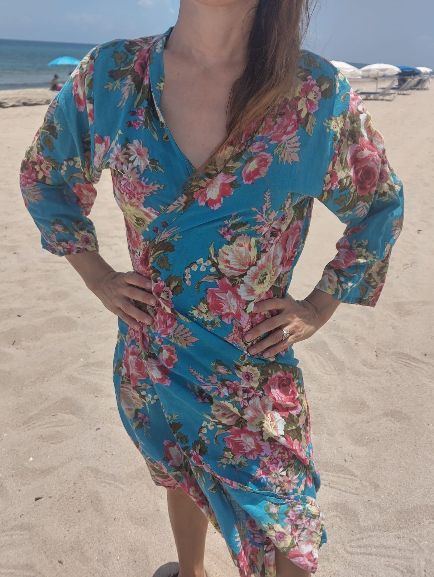 Vintage Cabbage Rose Floral Cotton Robe | Lightweight Boho Kimono Beach Cover-Up
