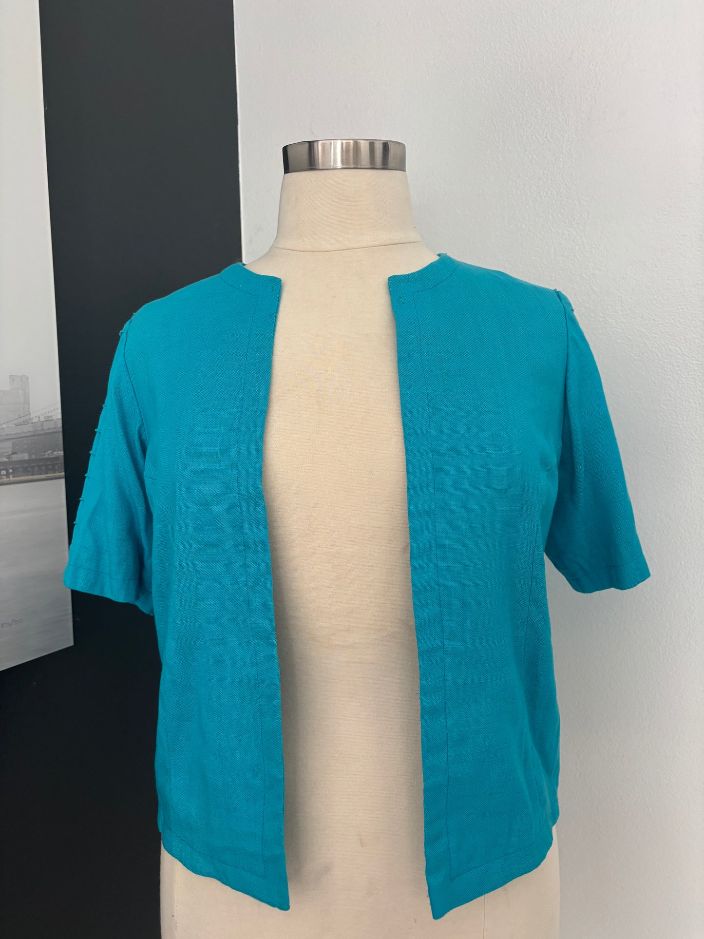 Turquoise Blue Custom Cotton–Linen Jacket, Blue Blazer