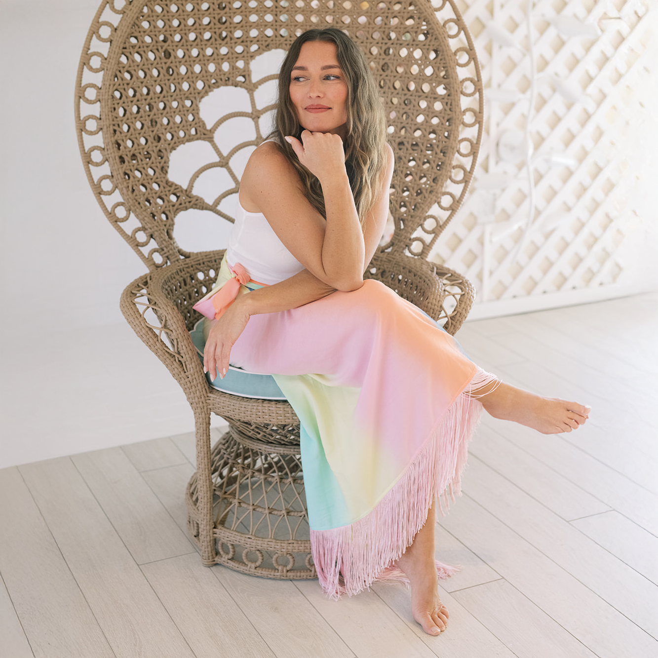 Watercolor Ruby Fringe Sarong