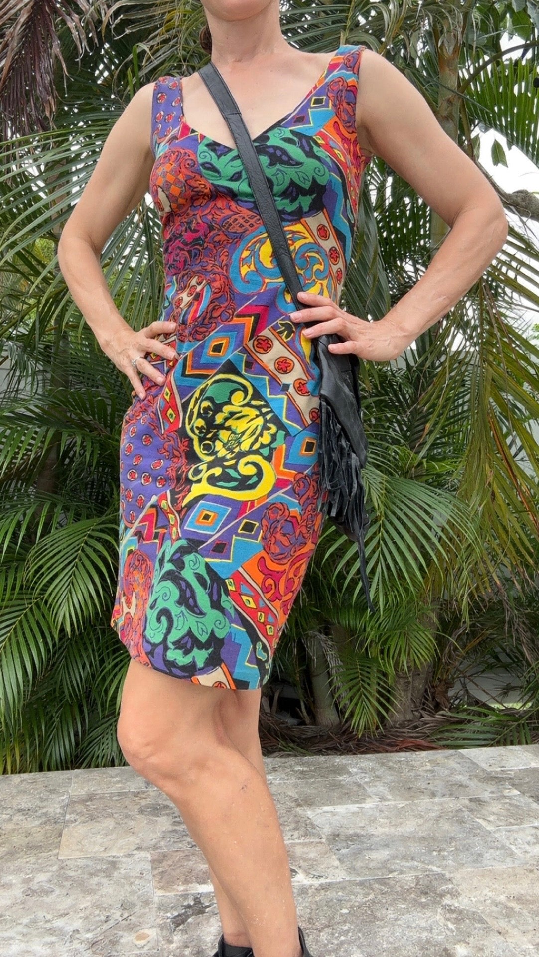 Vintage Betsey Johnson 80’s Punk Label Dress, colorful bodycon short dress - Rare