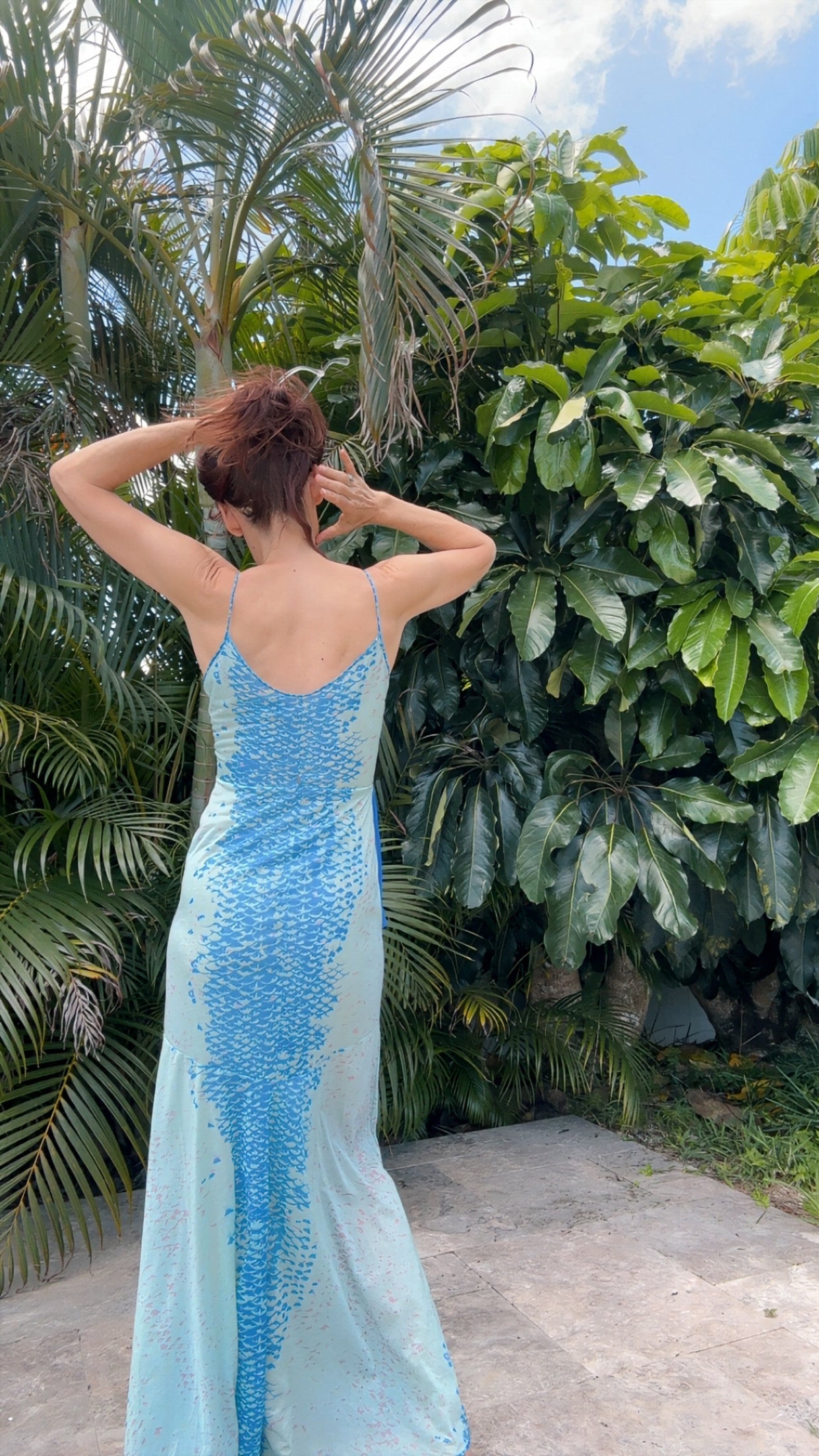 Y2K Mermaid Slip Dress | Seafoam Blue Bias Cut Maxi | Sheer Chiffon Detail