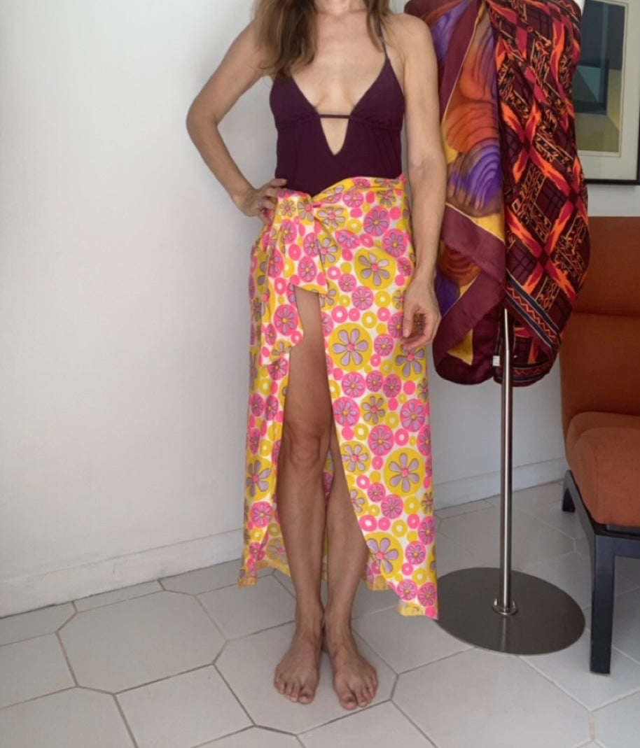 60s psychedelic floral sarong beach cover up