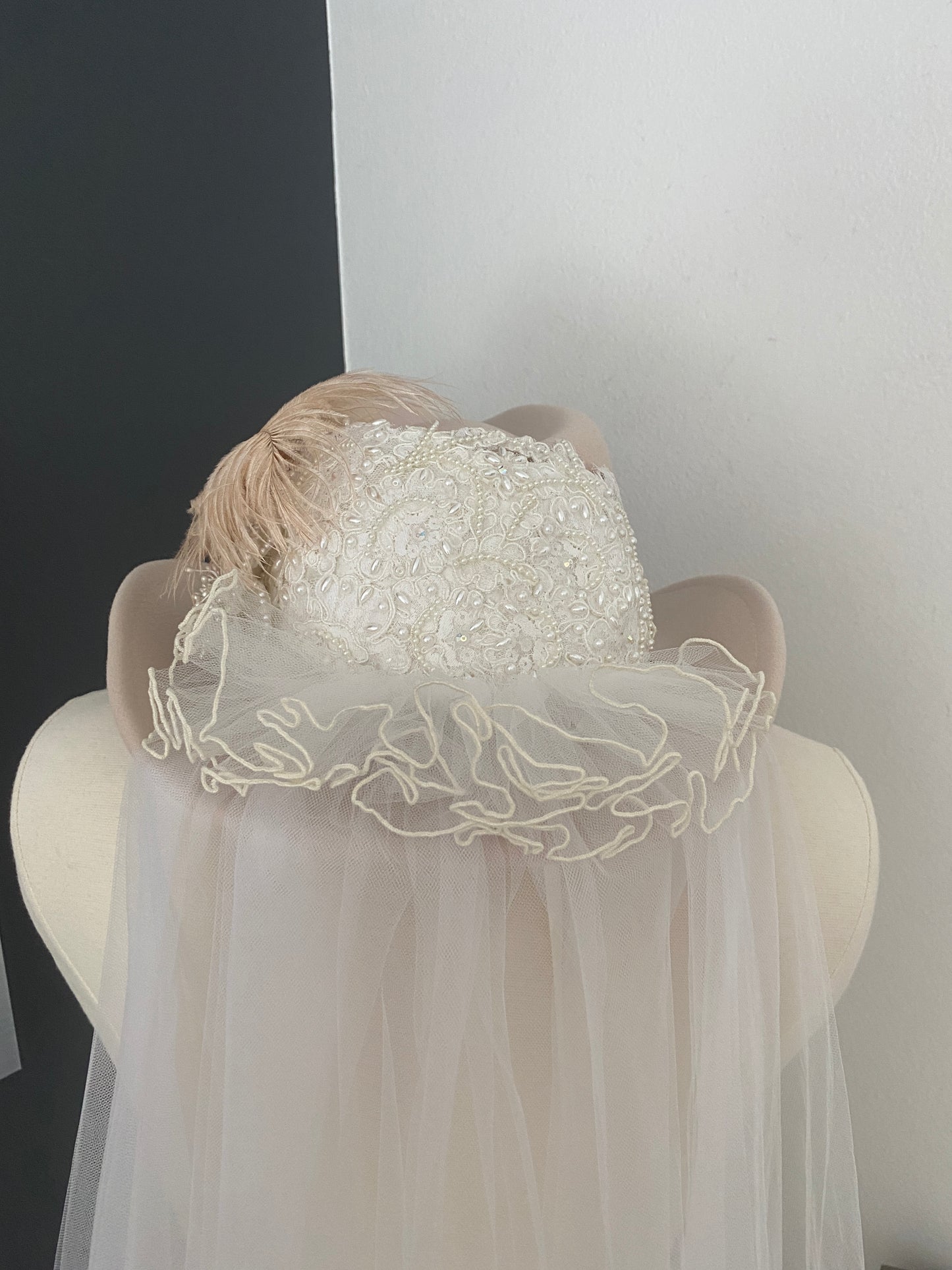 Cowgirl Wedding/ Bachelorette Party Cowgirl Hat: Vintage Veil & Feathers