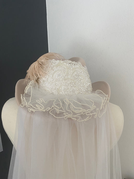 Cowgirl Wedding/ Bachelorette Party Cowgirl Hat: Vintage Veil & Feathers