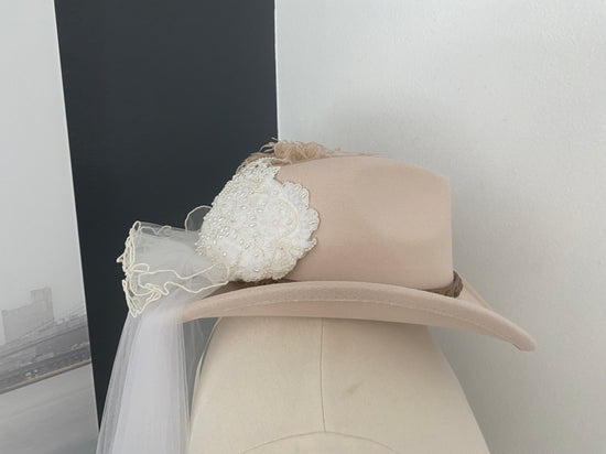 Cowgirl Wedding/ Bachelorette Party Cowgirl Hat: Vintage Veil & Feathers