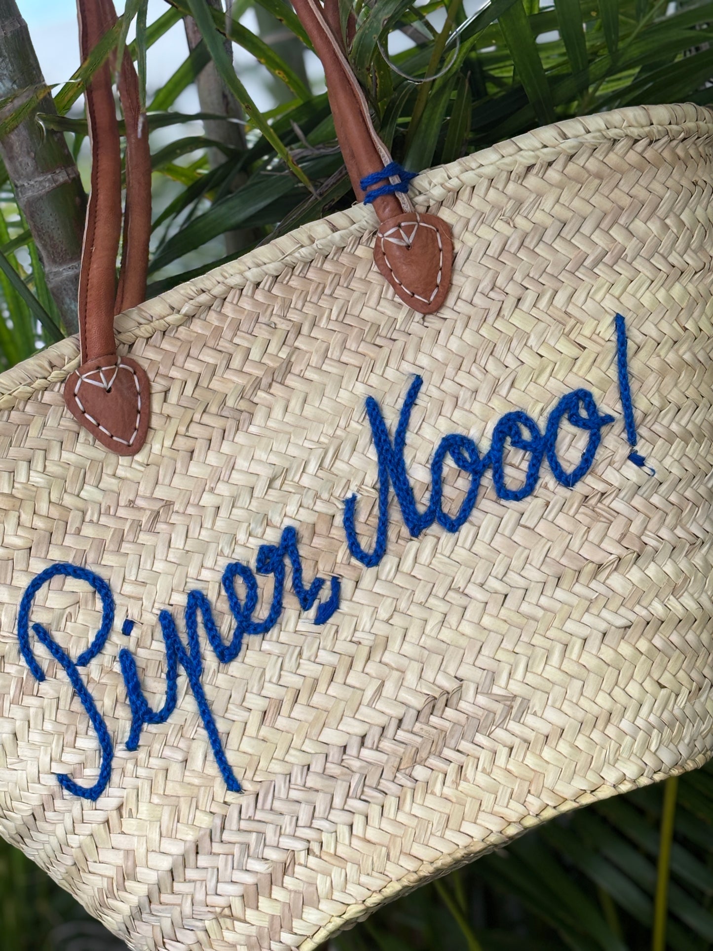 Piper No Beach Tote//, Wicker Beach Tote with Leather Handles