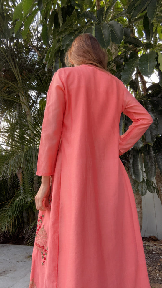 Enchanted Aviary Embroidered Jacket from India,  Beach Cover Up Size Small
