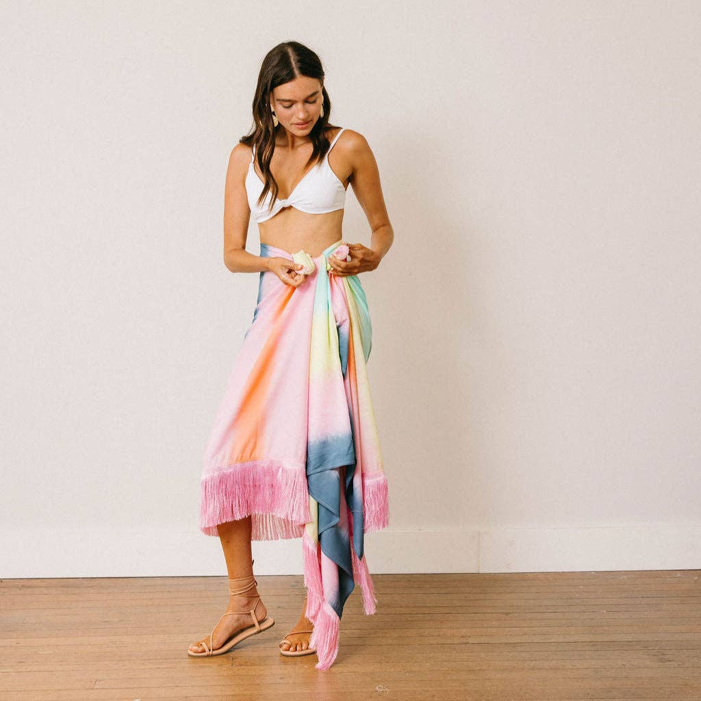 Watercolor Ruby Fringe Sarong