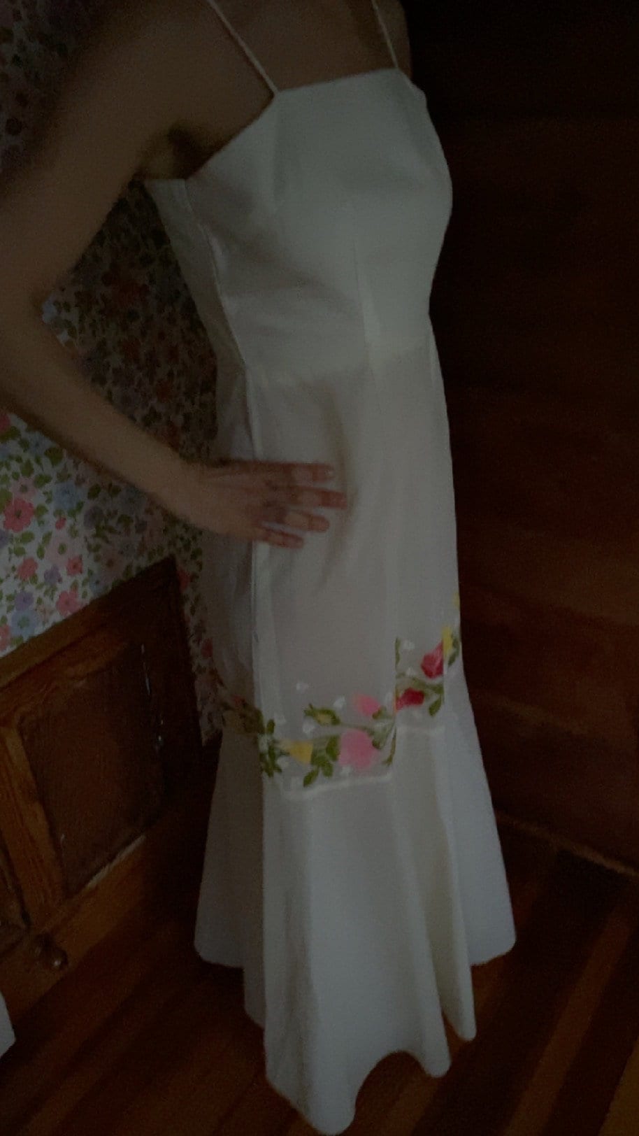 Gowns By Dakota 1970s Hand Painted Floral Dress, Size Small