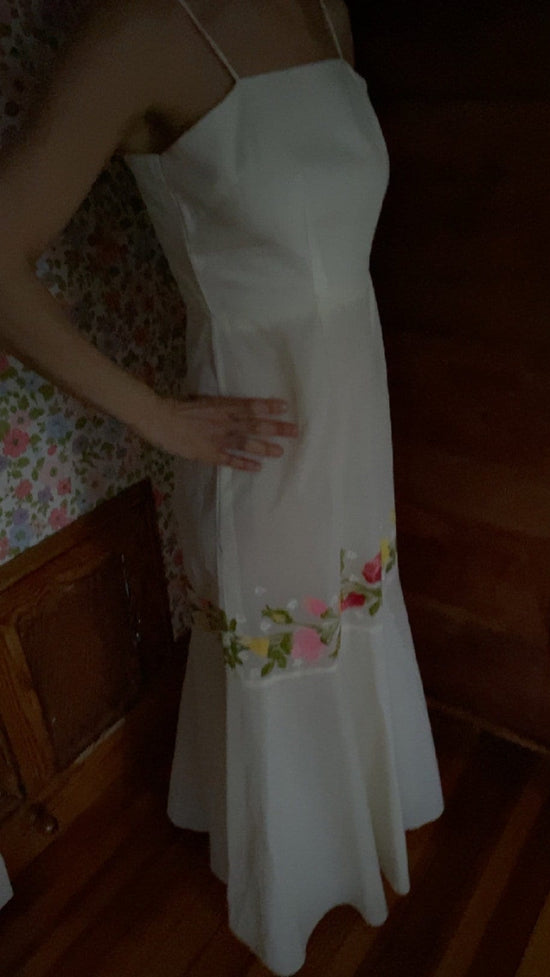 Gowns By Dakota 1970s Hand Painted Floral Dress, Size Small