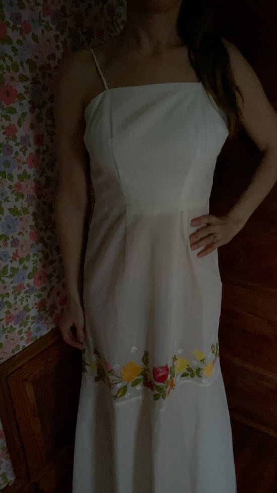 Gowns By Dakota 1970s Hand Painted Floral Dress, Size Small