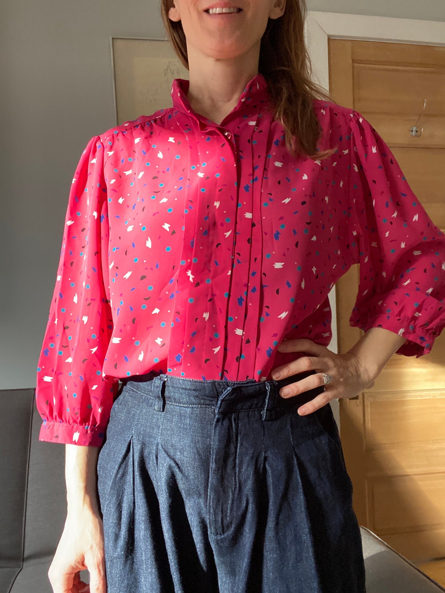 Chaus 80s  Bold Pink  Top, Size Medium, 80s Party Top, Pink 80s Party Top