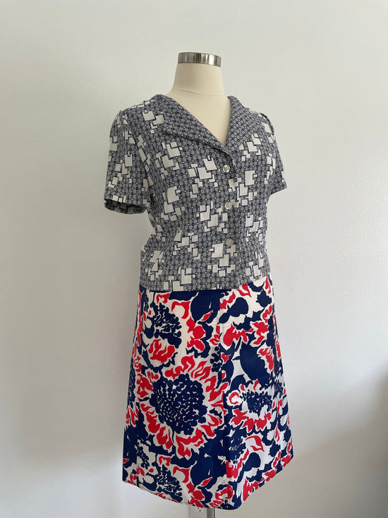 1970s Exploded Floral Skirt, Waist 32"