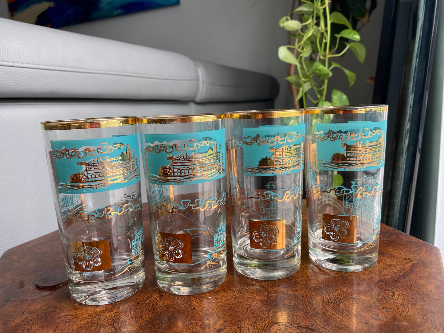 Mid Century Steamboat Libbey Highball Glasses, Set of 4