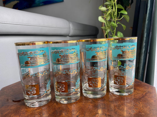 Mid Century Steamboat Libbey Highball Glasses, Set of 4