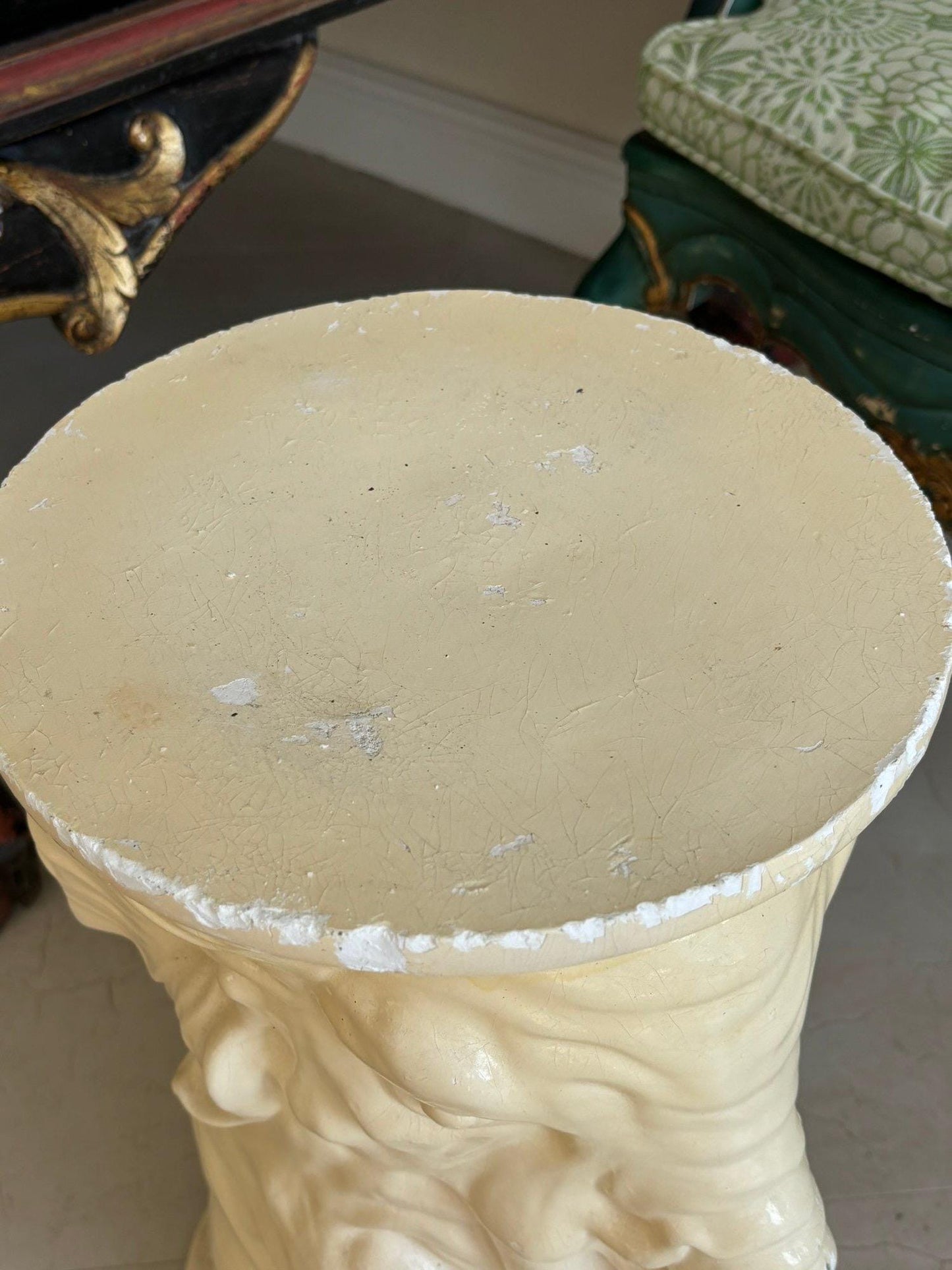 Plaster Elephant Plant Stand, Vintage Elephant Cocktail Table, Cream Elephant Table