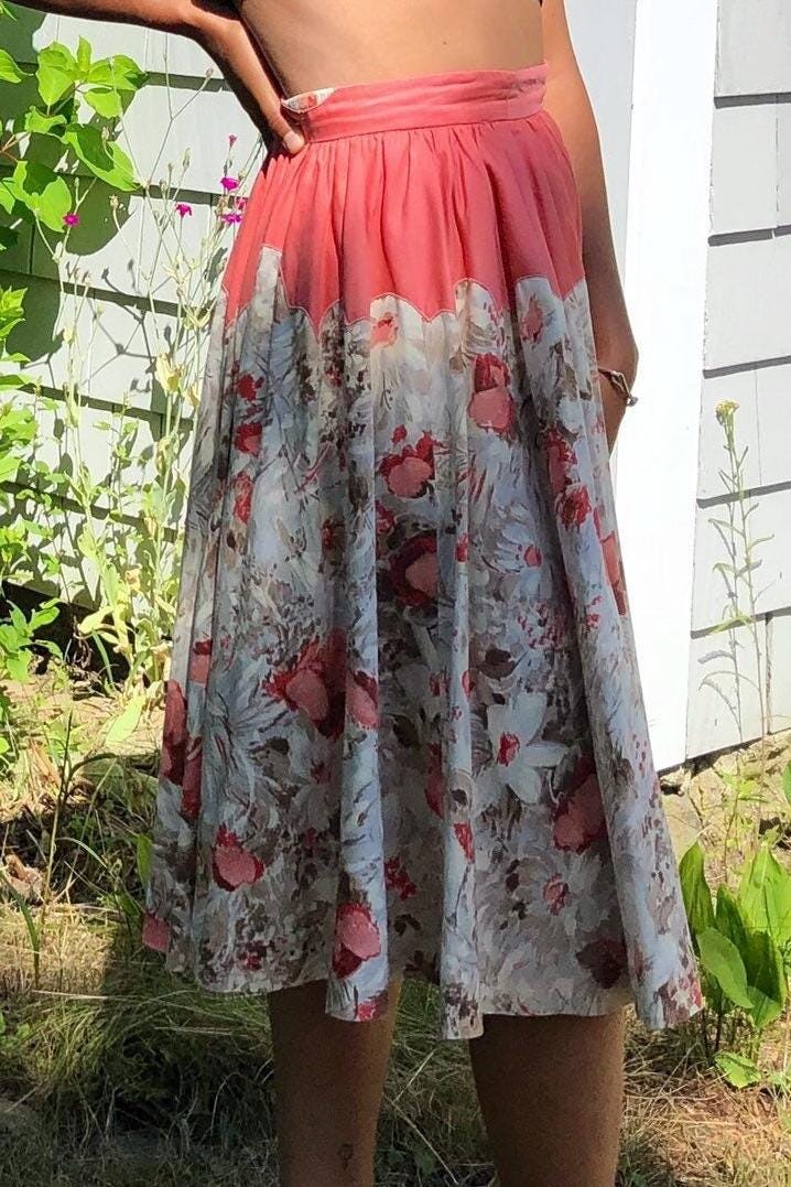 1950s Circle Skirt, Vintage Western Skirt,  Line Dancing Skirt, Nashville Skirt, waist 24”