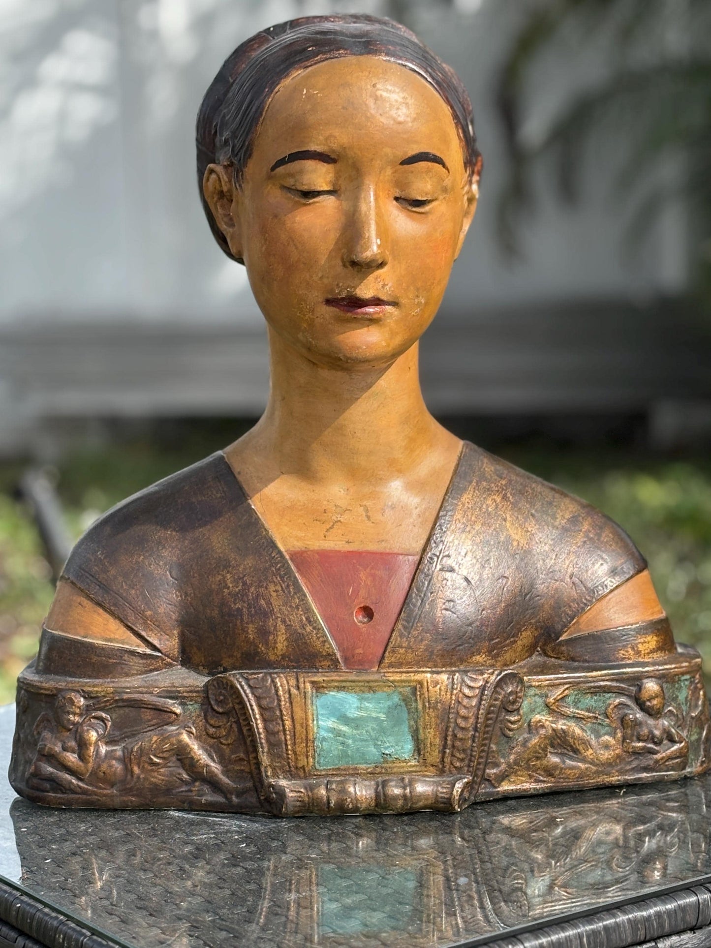 Vintage Plaster Bust Ippolita Maria Sforza, Statue of Woman, Buste de Femme, 20th century