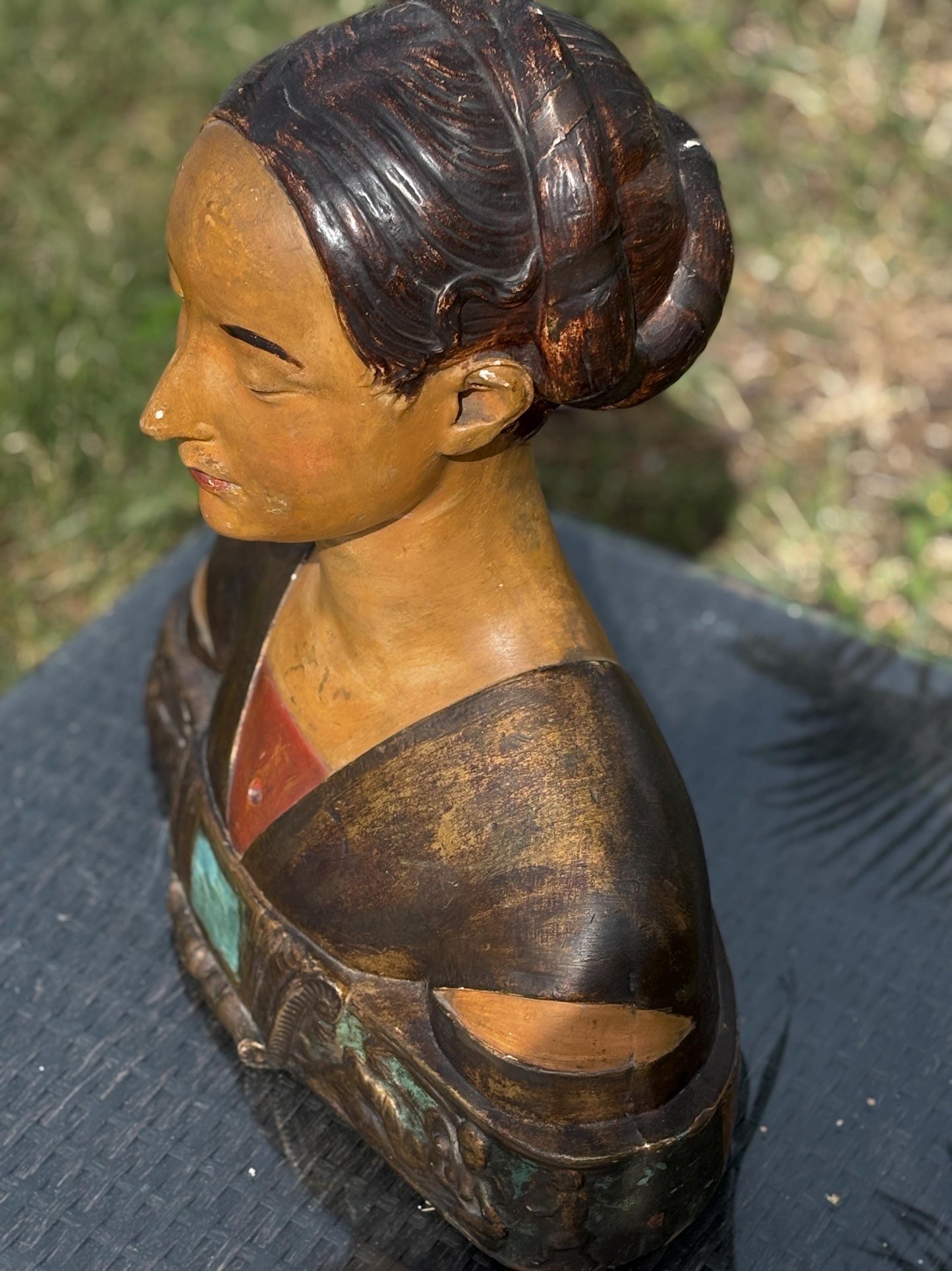 Vintage Plaster Bust Ippolita Maria Sforza, Statue of Woman, Buste de Femme, 20th century