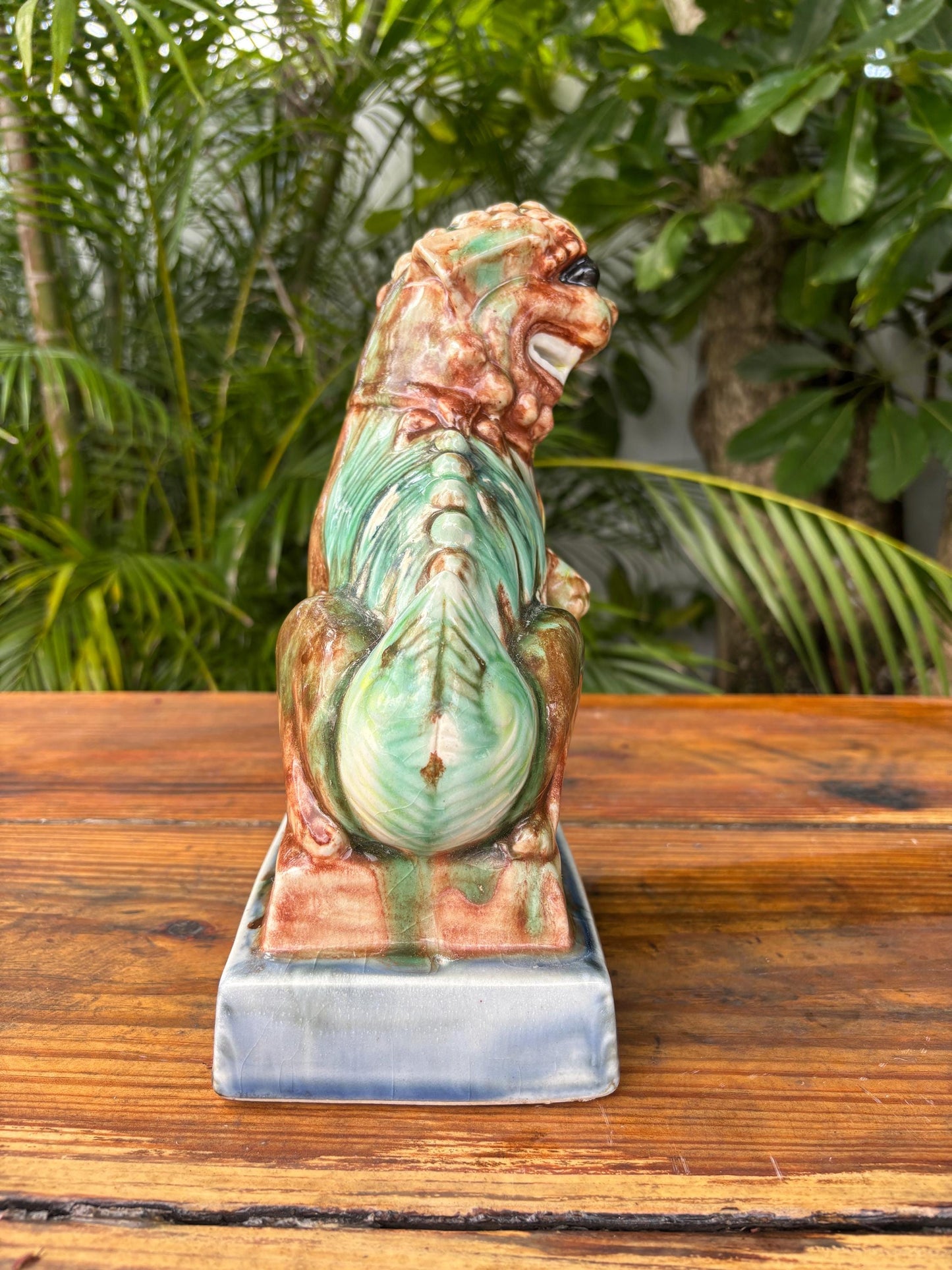 Vintage Jade Ceramic Foo Dog Statue: Asian Guardian Lion Sculpture