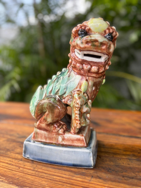 Vintage Jade Ceramic Foo Dog Statue: Asian Guardian Lion Sculpture