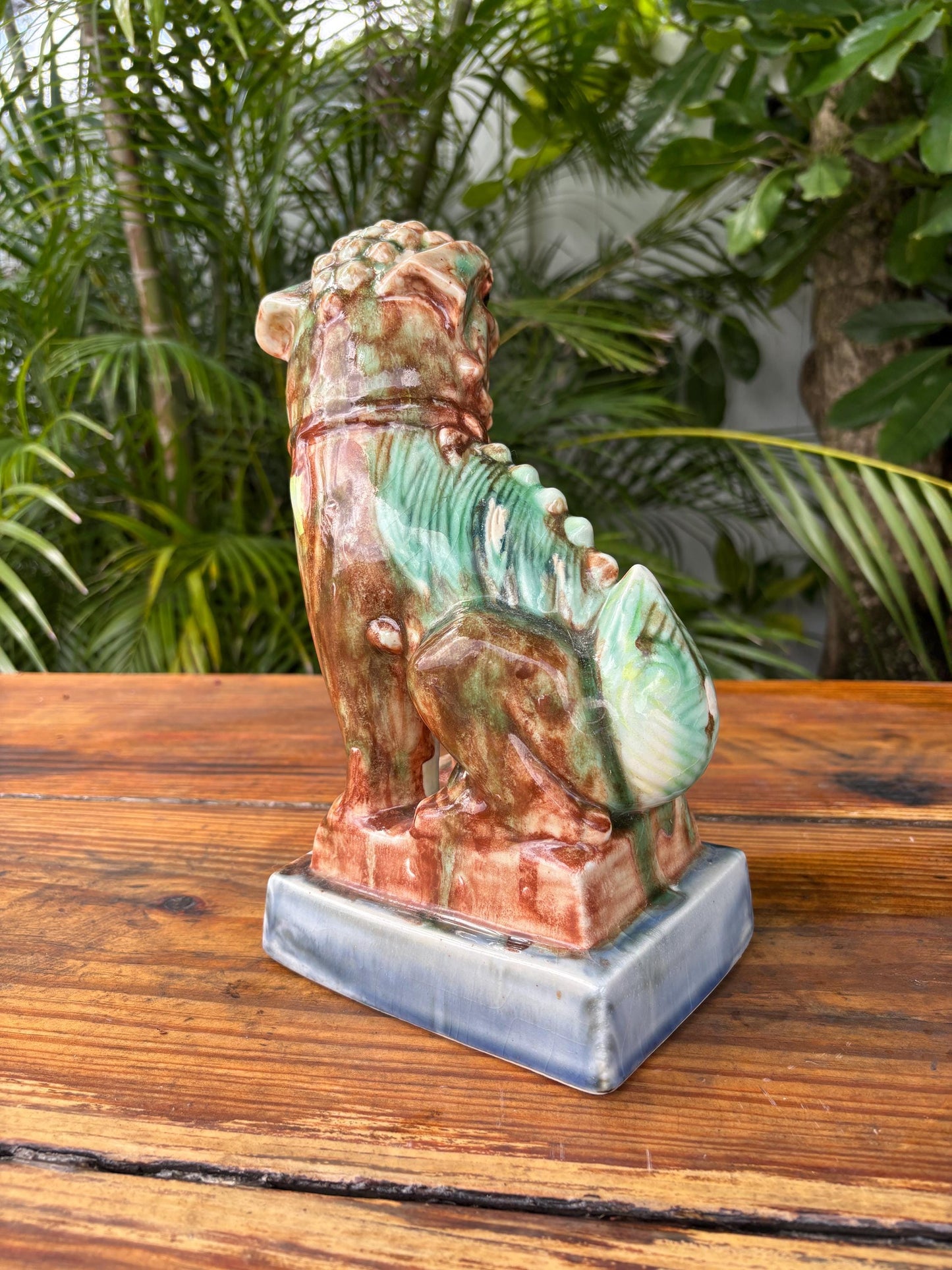 Vintage Jade Ceramic Foo Dog Statue: Asian Guardian Lion Sculpture