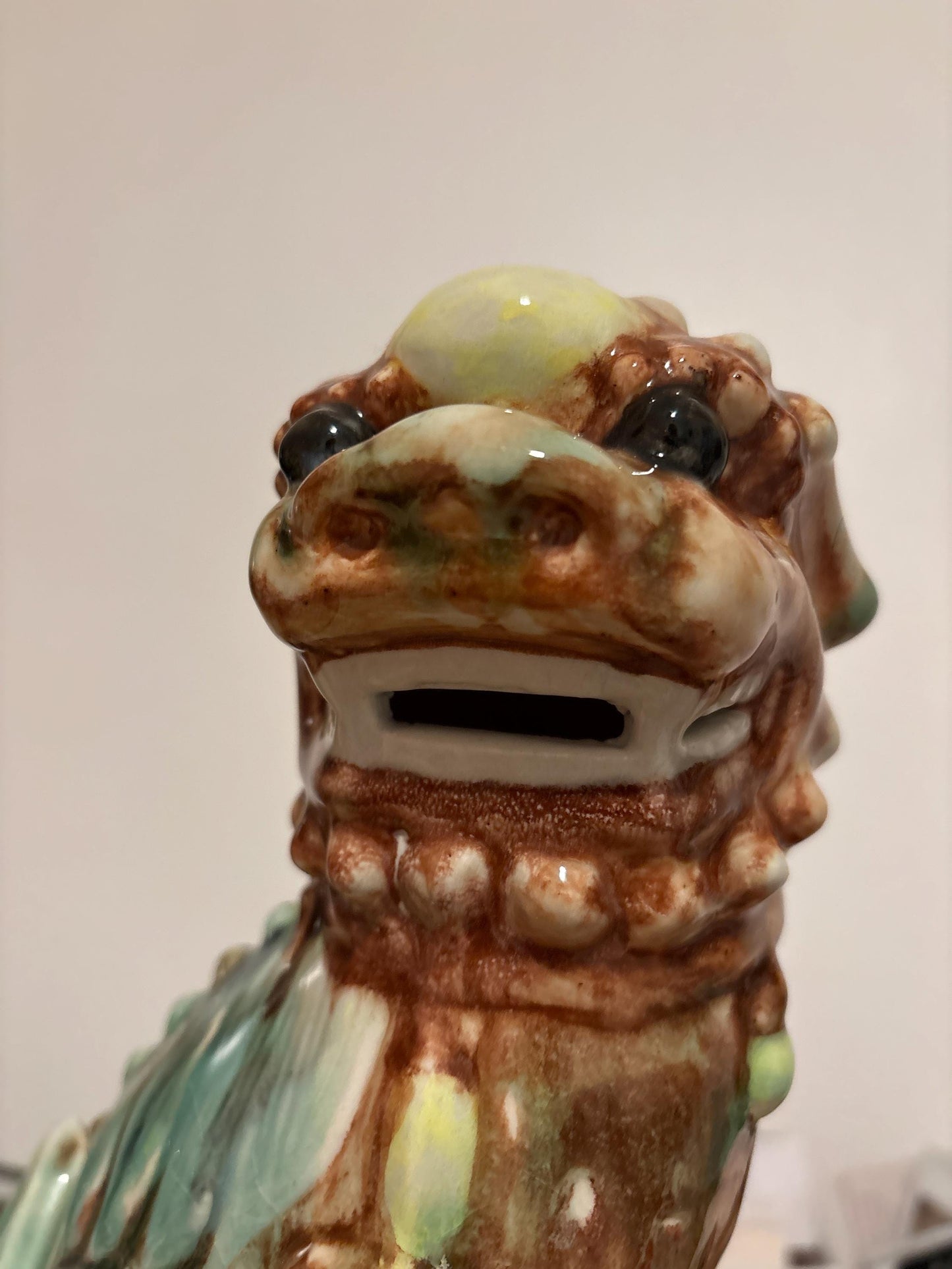 Vintage Jade Ceramic Foo Dog Statue: Asian Guardian Lion Sculpture