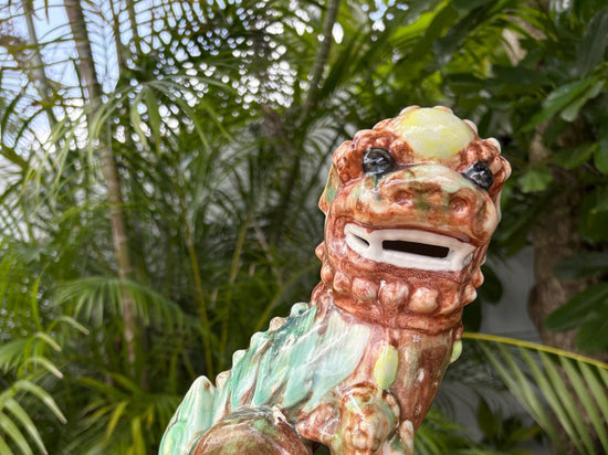 Vintage Jade Ceramic Foo Dog Statue: Asian Guardian Lion Sculpture