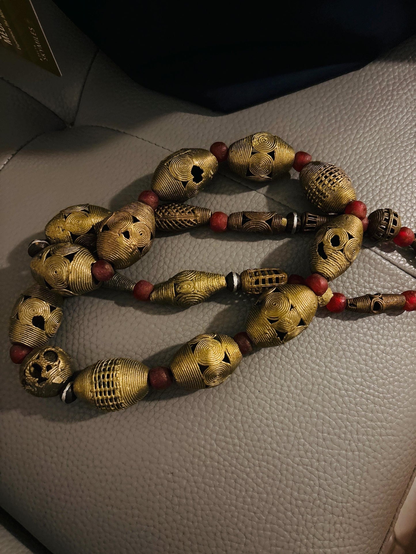 Vintage West African Brass Baule Ashanti Necklace, Lost Wax Casting Beads