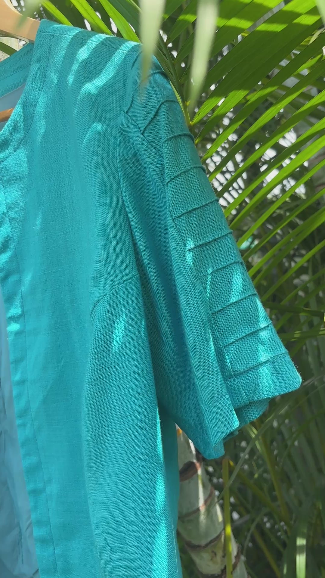 Load and play video in Gallery viewer, Turquoise Blue Custom Cotton–Linen Jacket, Blue Blazer
