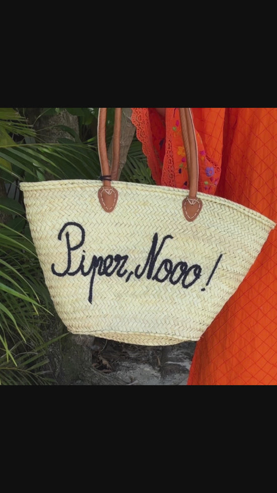 Load and play video in Gallery viewer, Piper No Beach Tote//, Wicker Beach Tote with Leather Handles
