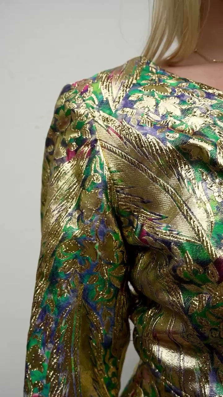 Load and play video in Gallery viewer, 70s Gold Metallic Cocktail Romper
