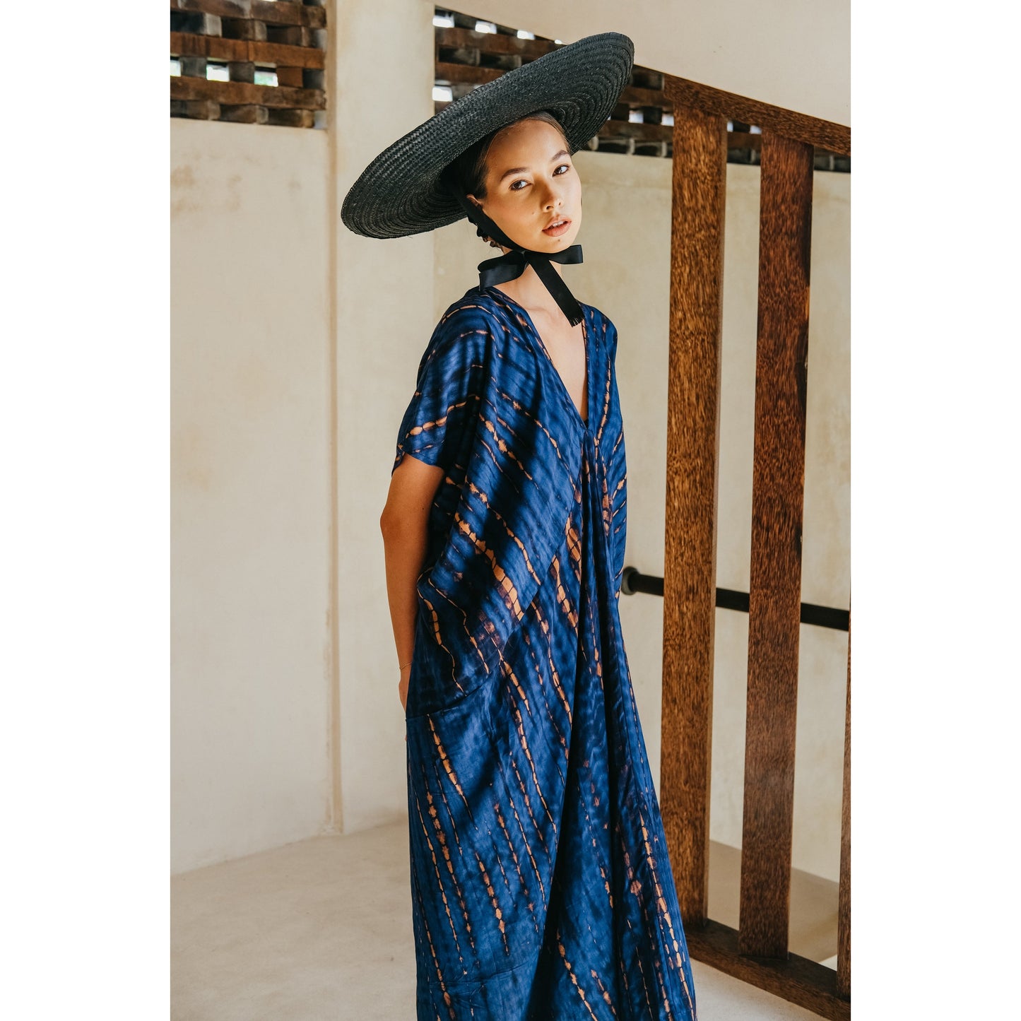 Madella Hand Dyed Kaftan Dress in Ocean blue