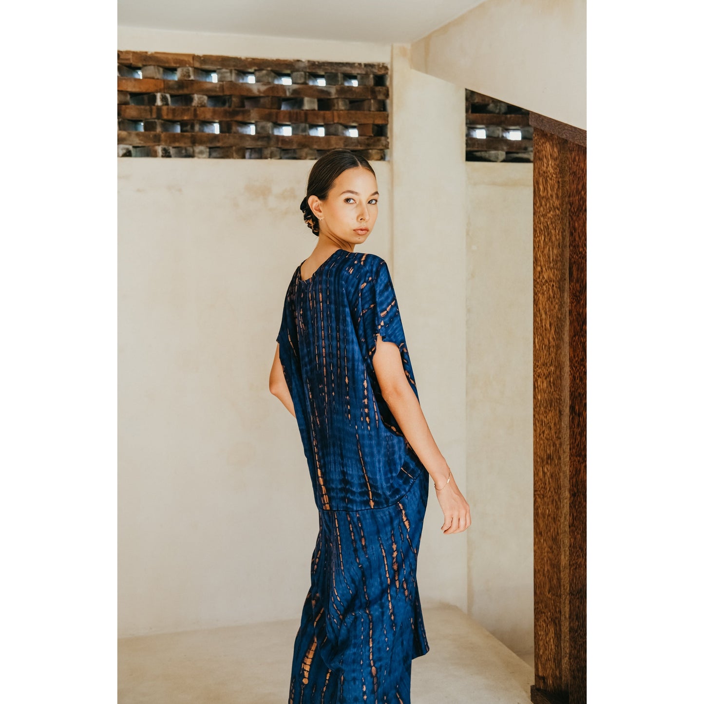 Madella Hand Dyed Kaftan Dress in Ocean blue