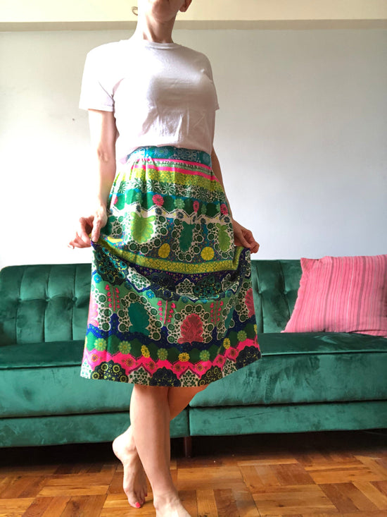 70s Neon Midi Skirt, Waist 25-26”