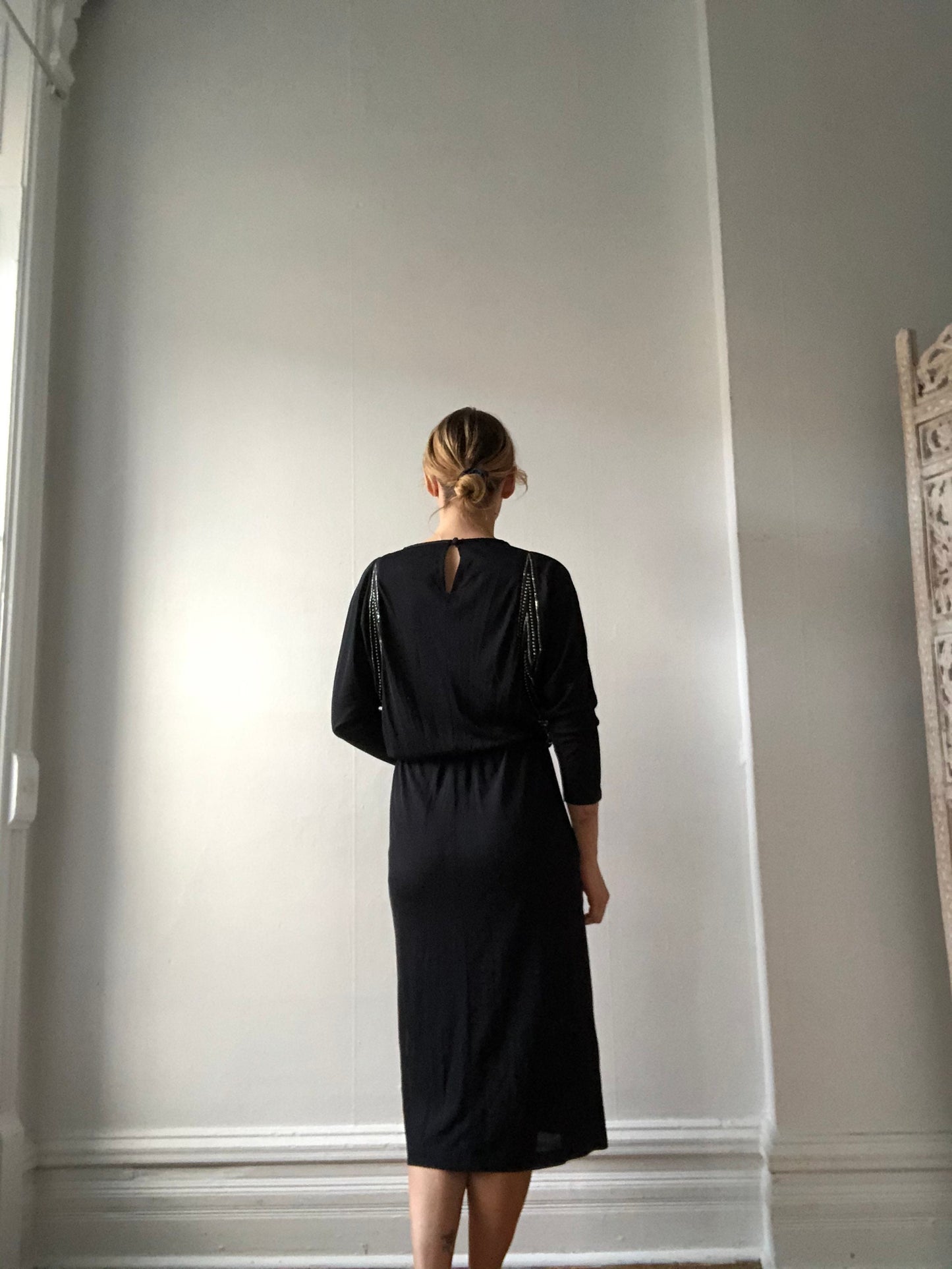 1970s Disco Dress with silver beading, Size Small