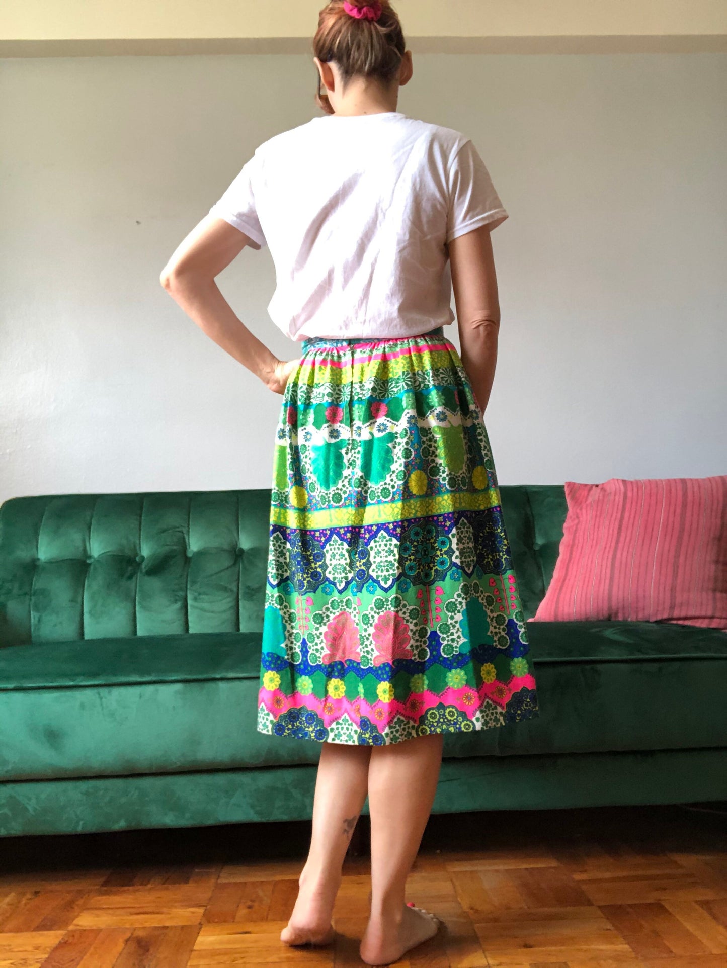 70s Neon Midi Skirt, Waist 25-26”