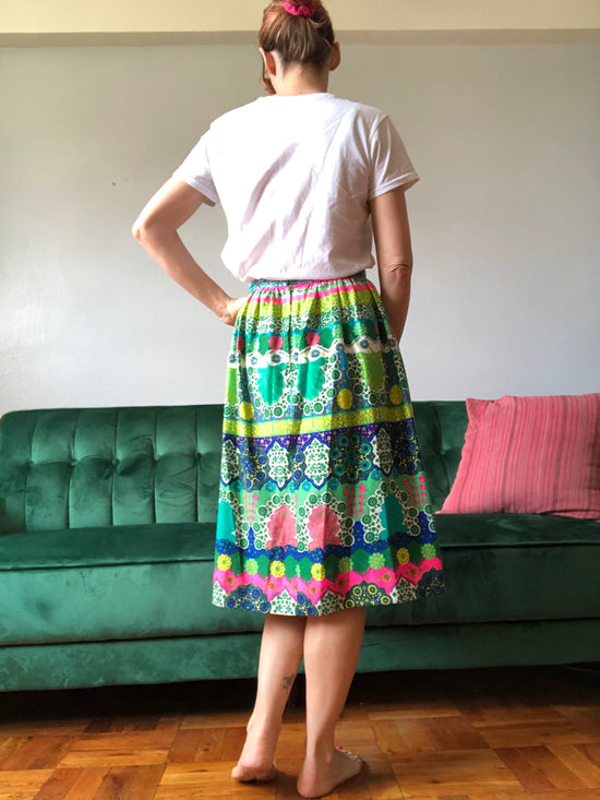 70s Neon Midi Skirt, Waist 25-26”