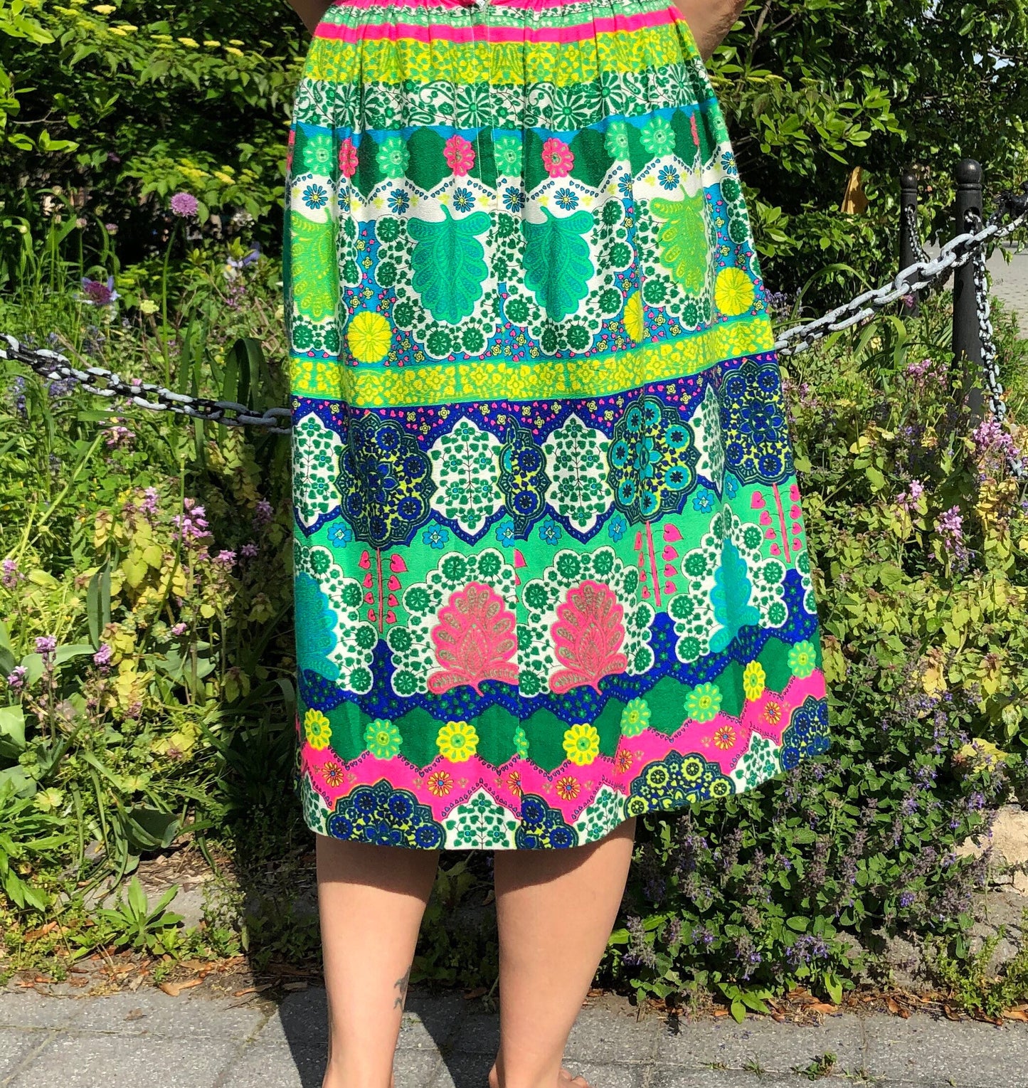 70s Neon Midi Skirt, Waist 25-26”